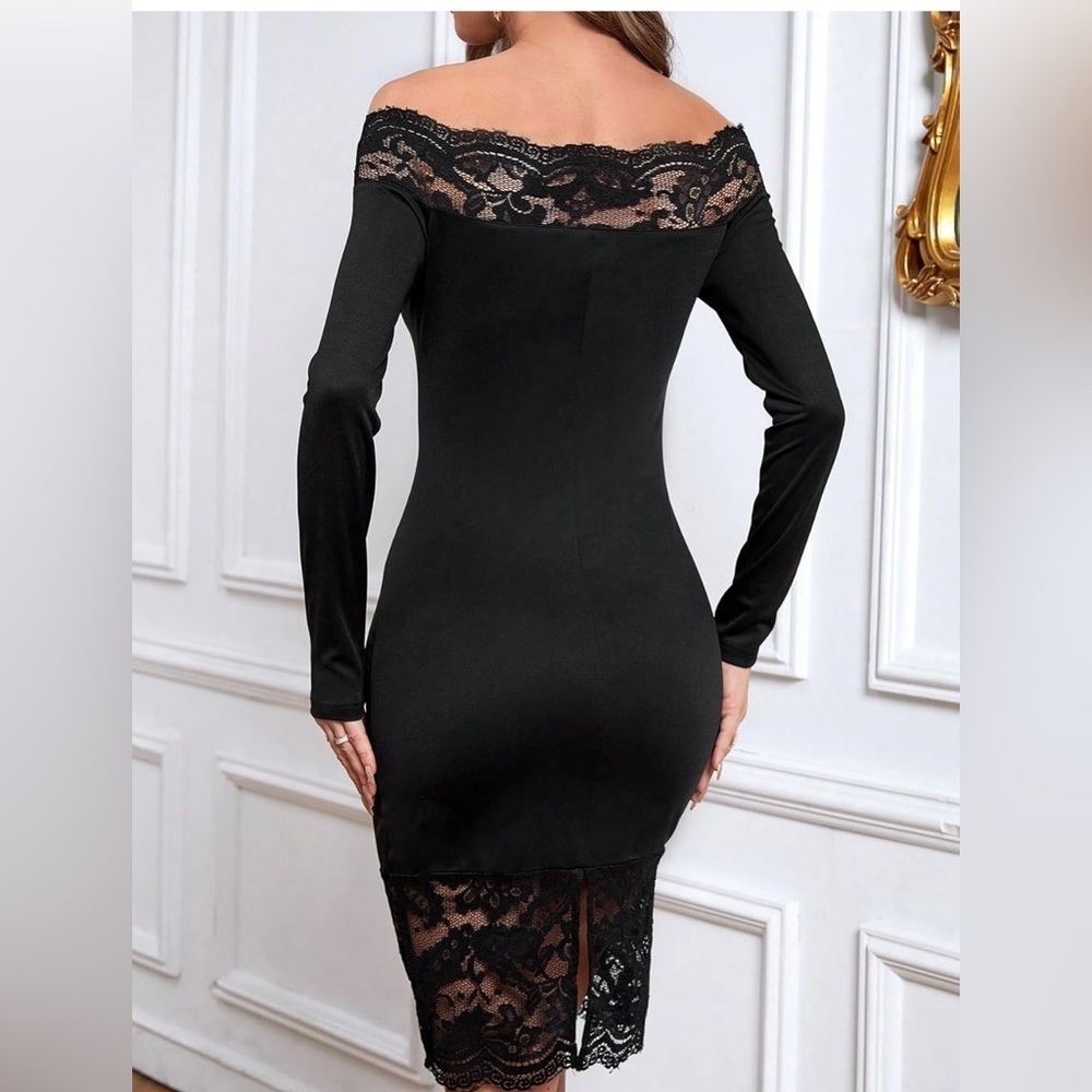Elegant Black Lace Off-Shoulder Dress - Picture 2 of 5